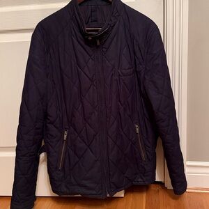 Massimo Dutti Men's Navy Quilted Coat Jacket